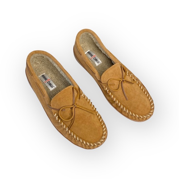 new Minnetonka ✦ Hardsole Suede Fur Lined Mocassin Slip On Loafer ✦ Brown 12 - Picture 6 of 16